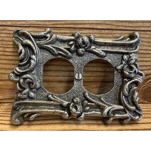 Vintage Pewter Metal Outlet Cover Wall Plate Covers Floral Scroll Silver Tone